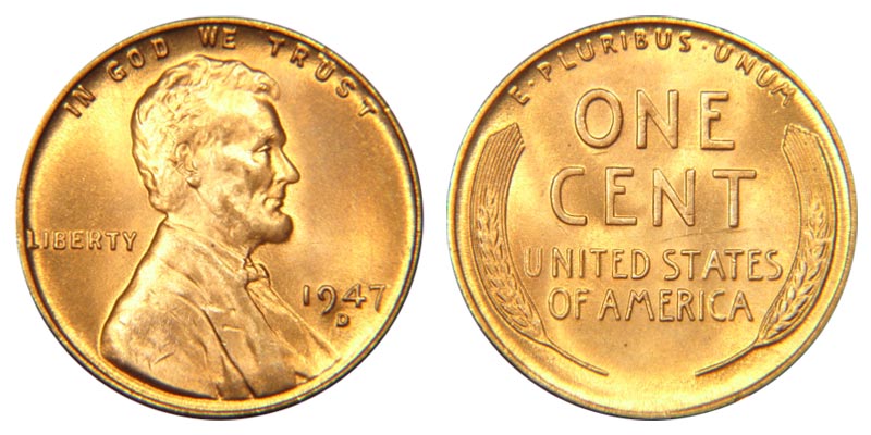 Comparison of normal 1947 wheat penny versus DDO FS-101 doubled die obverse, showing doubling on LIBERTY and IN GOD WE TRUST